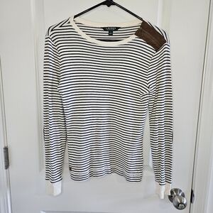 Ralph Lauren S long sleeve navy and cream Faux suede collar zipper patch elbows